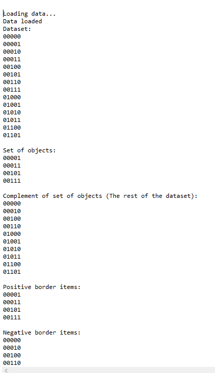 RoughSet Sample Output