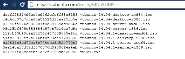 Ubuntu MD5 Hashes