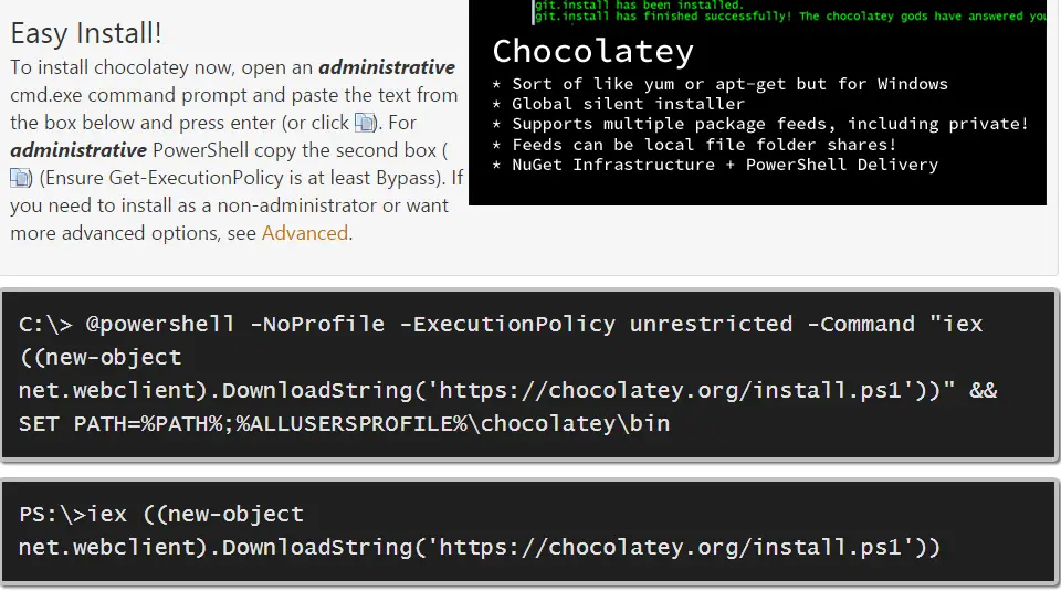 chocolatey install