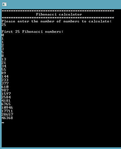 Fibonacci console output