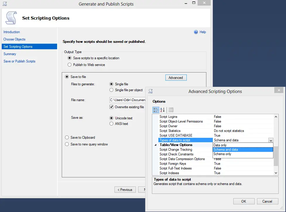 Generating Insert Scripts With SSMS