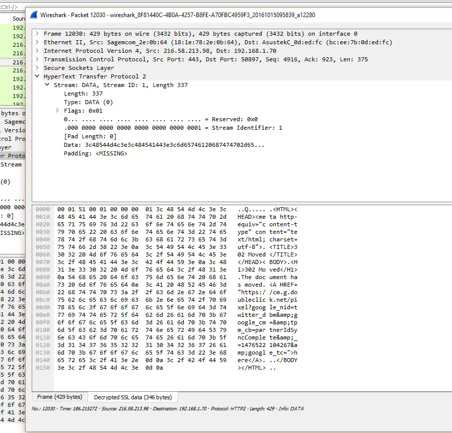 WireShark HTTP/2 capture