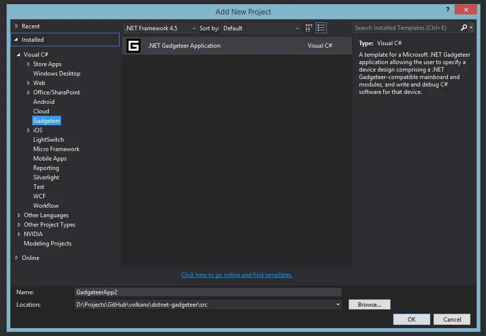 Visual Studio Add Gadgeteer Project