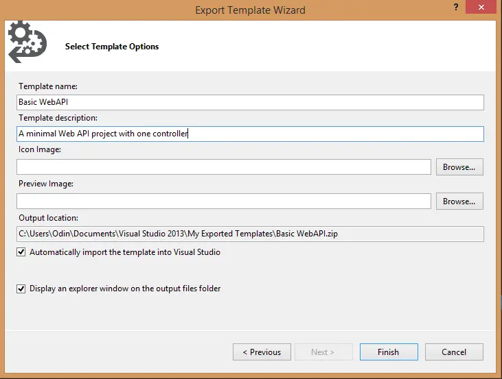 Visual Studio Project Template Wizard Otions