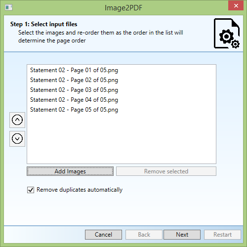 Page 1: Specify input image files