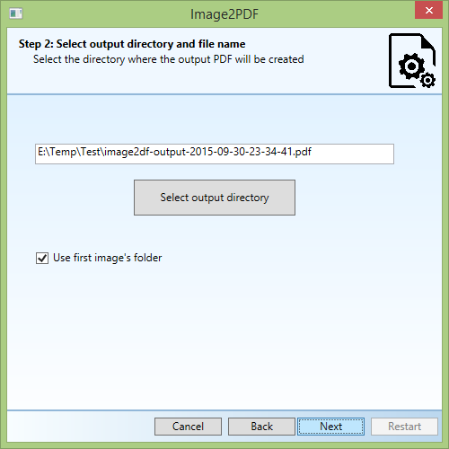 Page 2: Specify output PDF path