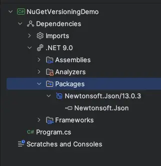 Screenshot of the project setup with a NuGet package added