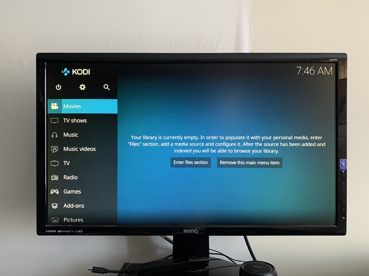 Kodi default screen