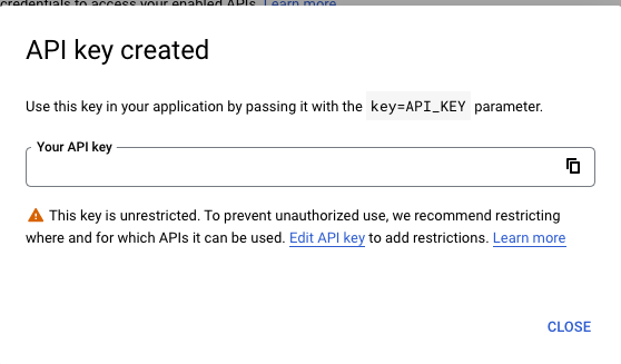 Write down API key