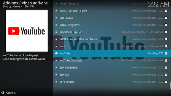 YouTube installation in progress