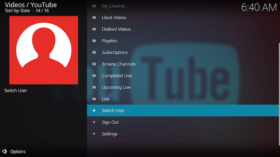 Switch user menu