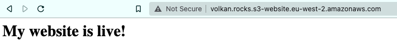 Browser showing "My website is live" message